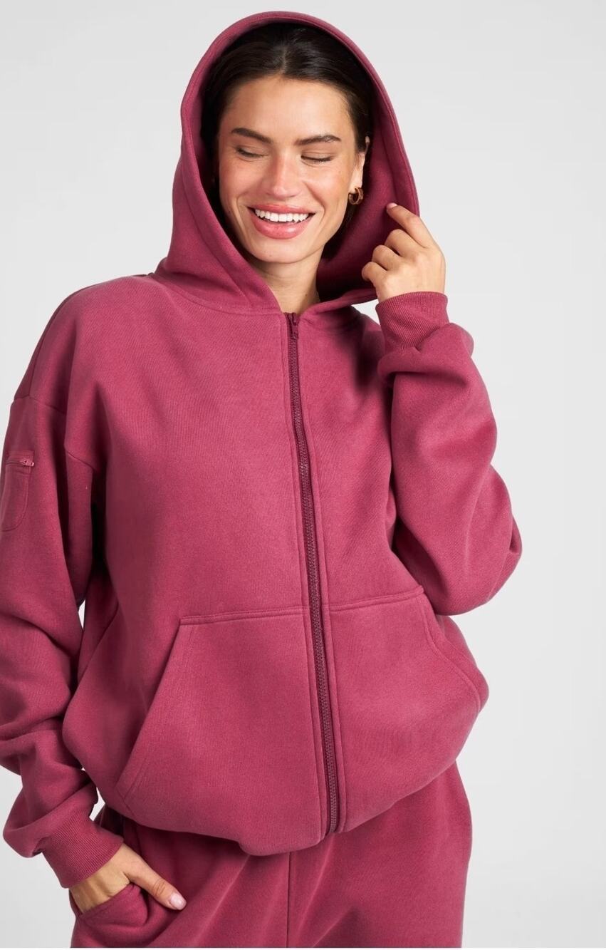 Comfrt Womens Weighted Rose Pink Mauve Sleeve Pocket Fleece Pullover Hoodie XL